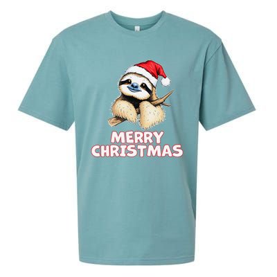 Cute Sloth Merry Christmas Santa Hat Holiday Design Sueded Cloud Jersey T-Shirt