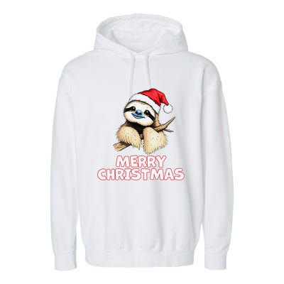 Cute Sloth Merry Christmas Santa Hat Holiday Design Garment-Dyed Fleece Hoodie