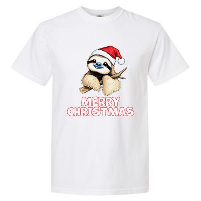 Cute Sloth Merry Christmas Santa Hat Holiday Design Garment-Dyed Heavyweight T-Shirt