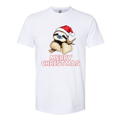 Cute Sloth Merry Christmas Santa Hat Holiday Design Softstyle CVC T-Shirt