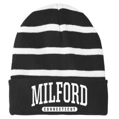 College Style Milford Connecticut Souvenir Gift Striped Beanie with Solid Band