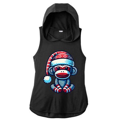 Cute Sock Monkey Wearing A Santa Hat Sock Monkey Christmas Ladies PosiCharge Tri-Blend Wicking Draft Hoodie Tank