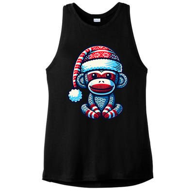 Cute Sock Monkey Wearing A Santa Hat Sock Monkey Christmas Ladies PosiCharge Tri-Blend Wicking Tank