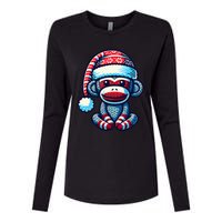 Cute Sock Monkey Wearing A Santa Hat Sock Monkey Christmas Womens Cotton Relaxed Long Sleeve T-Shirt