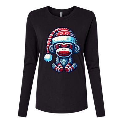 Cute Sock Monkey Wearing A Santa Hat Sock Monkey Christmas Womens Cotton Relaxed Long Sleeve T-Shirt