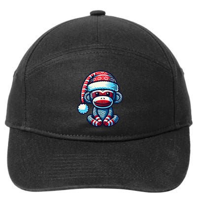 Cute Sock Monkey Wearing A Santa Hat Sock Monkey Christmas 7-Panel Snapback Hat