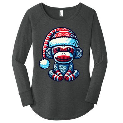 Cute Sock Monkey Wearing A Santa Hat Sock Monkey Christmas Women's Perfect Tri Tunic Long Sleeve Shirt