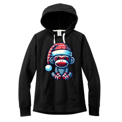 Cute Sock Monkey Wearing A Santa Hat Sock Monkey Christmas Women's Fleece Hoodie