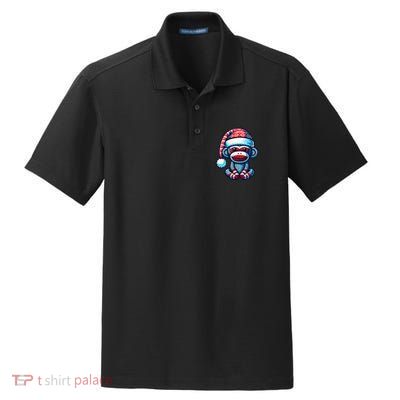 Cute Sock Monkey Wearing A Santa Hat Sock Monkey Christmas Dry Zone Grid Polo