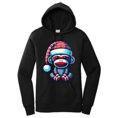 Cute Sock Monkey Wearing A Santa Hat Sock Monkey Christmas Women's Pullover Hoodie