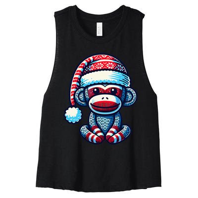 Cute Sock Monkey Wearing A Santa Hat Sock Monkey Christmas Women's Racerback Cropped Tank