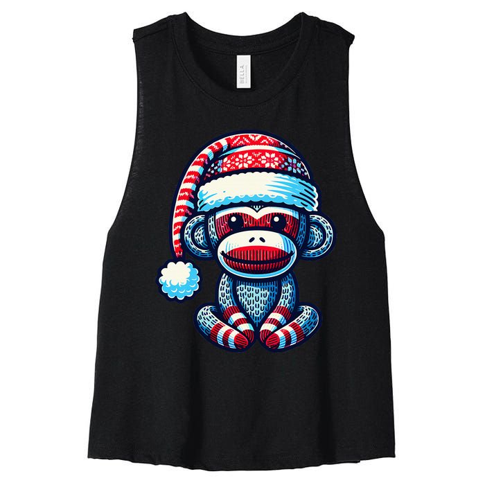 Cute Sock Monkey Wearing A Santa Hat Sock Monkey Christmas Women's Racerback Cropped Tank