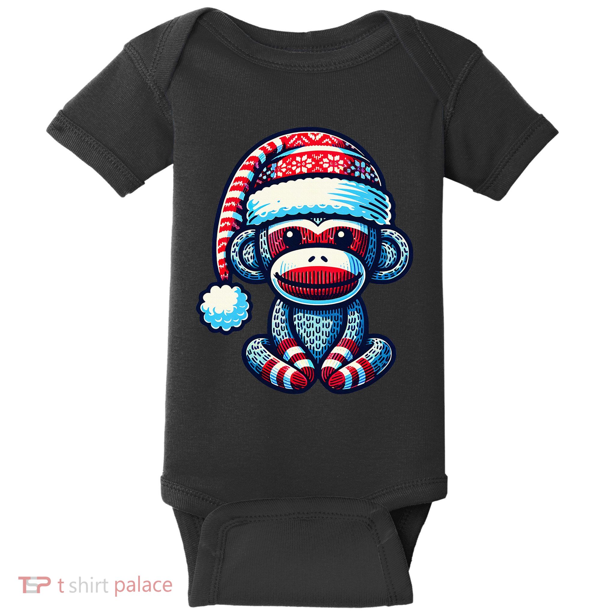 Cute Sock Monkey Wearing A Santa Hat Sock Monkey Christmas Baby Bodysuit