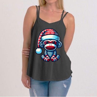 Cute Sock Monkey Wearing A Santa Hat Sock Monkey Christmas Women's Strappy Tank