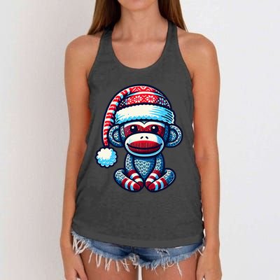 Cute Sock Monkey Wearing A Santa Hat Sock Monkey Christmas Women's Knotted Racerback Tank