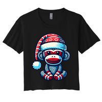 Cute Sock Monkey Wearing A Santa Hat Sock Monkey Christmas Women's Crop Top Tee