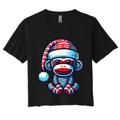 Cute Sock Monkey Wearing A Santa Hat Sock Monkey Christmas Women's Crop Top Tee