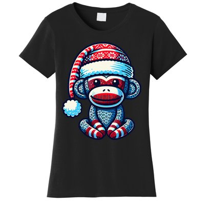 Cute Sock Monkey Wearing A Santa Hat Sock Monkey Christmas Women's T-Shirt