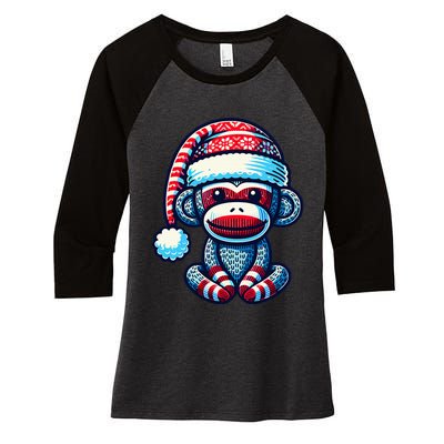 Cute Sock Monkey Wearing A Santa Hat Sock Monkey Christmas Women's Tri-Blend 3/4-Sleeve Raglan Shirt