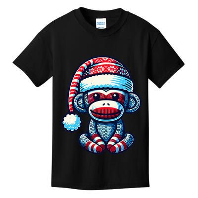 Cute Sock Monkey Wearing A Santa Hat Sock Monkey Christmas Kids T-Shirt