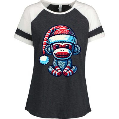 Cute Sock Monkey Wearing A Santa Hat Sock Monkey Christmas Enza Ladies Jersey Colorblock Tee