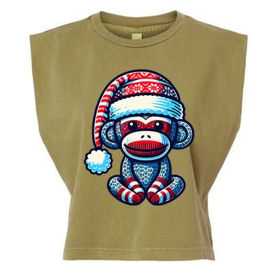 Cute Sock Monkey Wearing A Santa Hat Sock Monkey Christmas Garment-Dyed Women's Muscle Tee