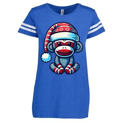 Cute Sock Monkey Wearing A Santa Hat Sock Monkey Christmas Enza Ladies Jersey Football T-Shirt