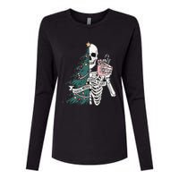 Christmas Sorta Merry Sorta Scary Skeleton Xmas Tree Womens Cotton Relaxed Long Sleeve T-Shirt