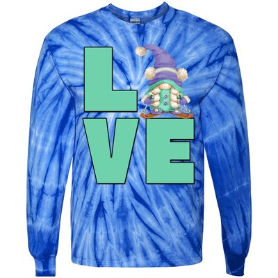 Cute Ski Mom Gnome Graphic And I Love Skiing Great Gift Tie-Dye Long Sleeve Shirt