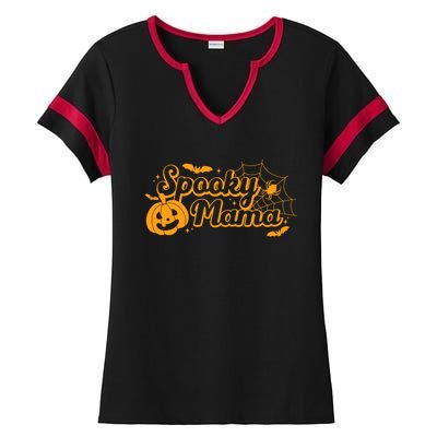 Cute Spooky Mama Pumpkin Retro Halloween Matching Family Mom Gift Ladies Halftime Notch Neck Tee