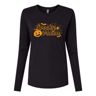 Cute Spooky Mama Pumpkin Retro Halloween Matching Family Mom Gift Womens Cotton Relaxed Long Sleeve T-Shirt