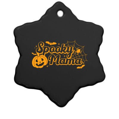 Cute Spooky Mama Pumpkin Retro Halloween Matching Family Mom Gift Ceramic Star Ornament