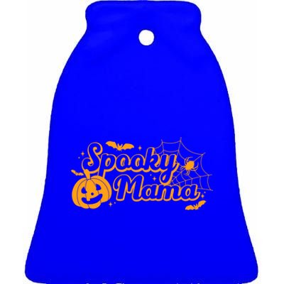 Cute Spooky Mama Pumpkin Retro Halloween Matching Family Mom Gift Ceramic Bell Ornament