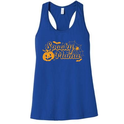 Cute Spooky Mama Pumpkin Retro Halloween Matching Family Mom Gift Women's Racerback Tank