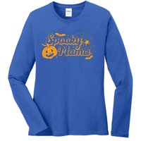 Cute Spooky Mama Pumpkin Retro Halloween Matching Family Mom Gift Ladies Long Sleeve Shirt