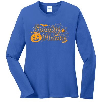 Cute Spooky Mama Pumpkin Retro Halloween Matching Family Mom Gift Ladies Long Sleeve Shirt