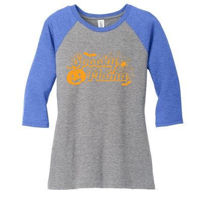 Cute Spooky Mama Pumpkin Retro Halloween Matching Family Mom Gift Women's Tri-Blend 3/4-Sleeve Raglan Shirt