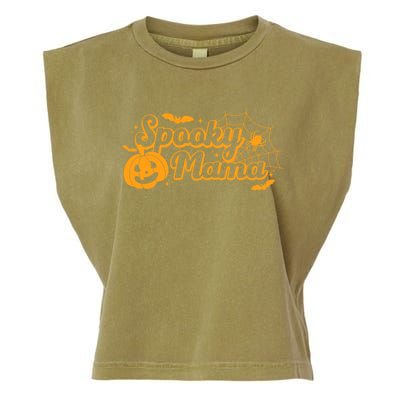 Cute Spooky Mama Pumpkin Retro Halloween Matching Family Mom Gift Garment-Dyed Women's Muscle Tee