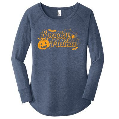 Cute Spooky Mama Pumpkin Retro Halloween Matching Family Mom Gift Women's Perfect Tri Tunic Long Sleeve Shirt