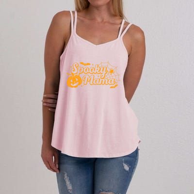 Cute Spooky Mama Pumpkin Retro Halloween Matching Family Mom Gift Women's Strappy Tank