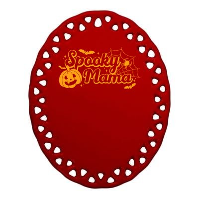 Cute Spooky Mama Pumpkin Retro Halloween Matching Family Mom Gift Ceramic Oval Ornament