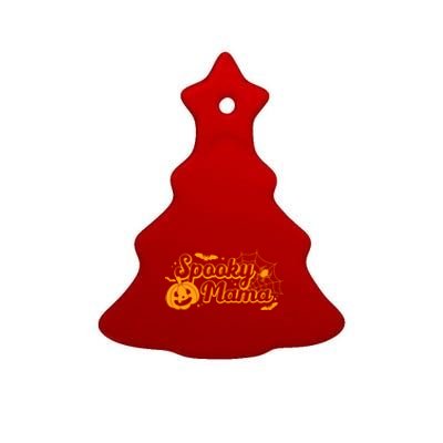 Cute Spooky Mama Pumpkin Retro Halloween Matching Family Mom Gift Ceramic Tree Ornament