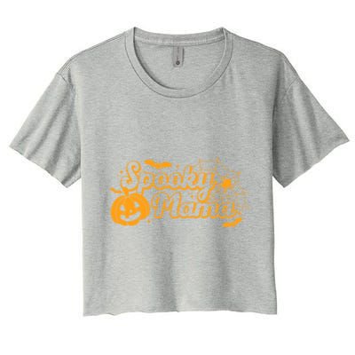 Cute Spooky Mama Pumpkin Retro Halloween Matching Family Mom Gift Women's Crop Top Tee