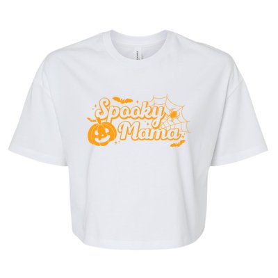 Cute Spooky Mama Pumpkin Retro Halloween Matching Family Mom Gift Bella+Canvas Jersey Crop Tee