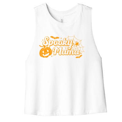 Cute Spooky Mama Pumpkin Retro Halloween Matching Family Mom Gift Women's Racerback Cropped Tank