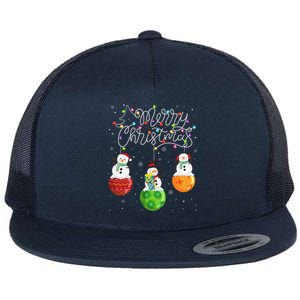 Cute Snowmans Merry Christmas Lights Ornaments Balls Pajama Flat Bill Trucker Hat