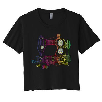 Colorful Sewing Machine Quilter Quilting Seamstress Women's Crop Top Tee