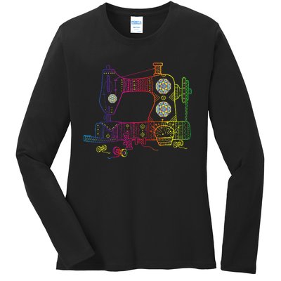 Colorful Sewing Machine Quilter Quilting Seamstress Ladies Long Sleeve Shirt