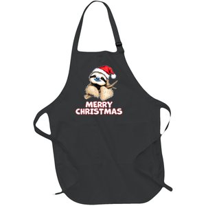 Cute Sloth Merry Christmas Santa Hat Holiday Design Full-Length Apron With Pockets