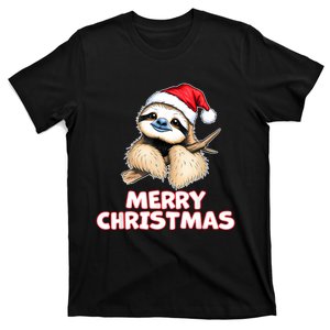 Cute Sloth Merry Christmas Santa Hat Holiday Design T-Shirt